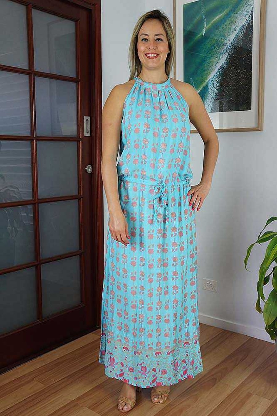 Ladies Sundrenched Long Dresses | Long Chloe Dress "Laguna" Aqua