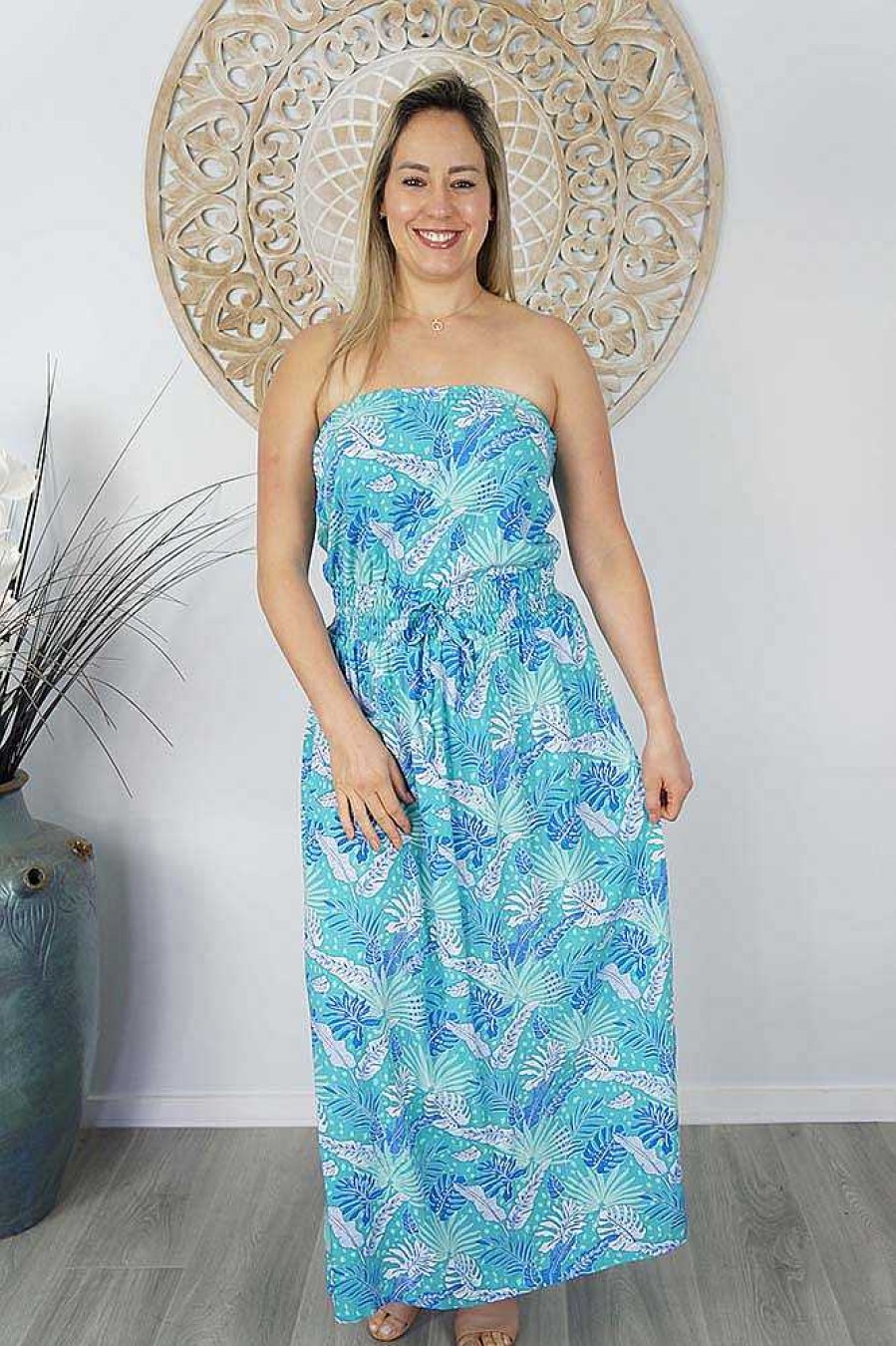 Ladies Sundrenched Long Dresses | Tube Dress "Tropical Leaves"