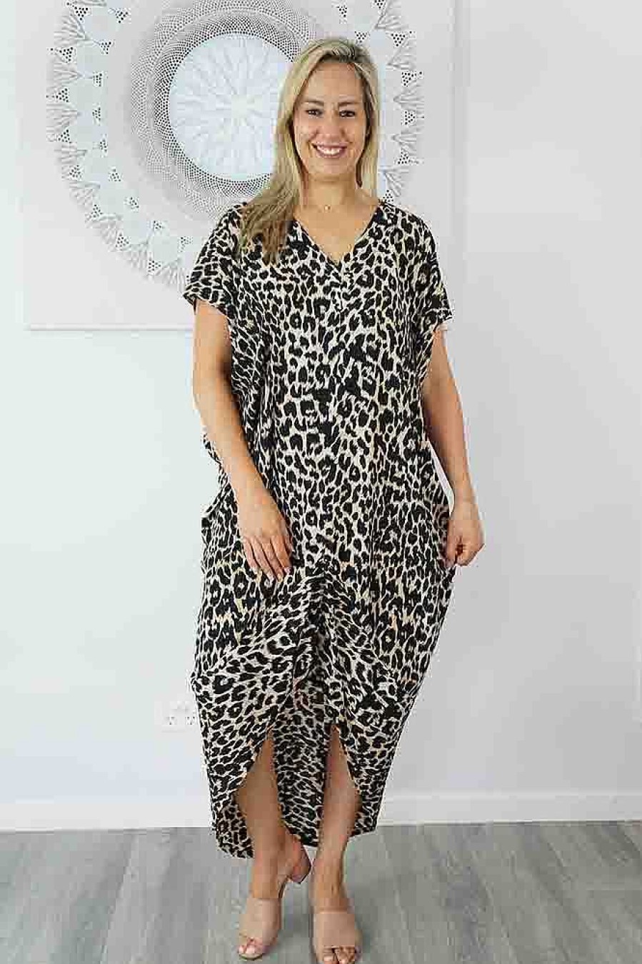 Ladies Sundrenched Long Dresses | Frilled Toga Dress "Leopard"