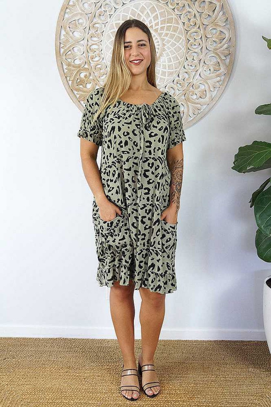 Ladies Sundrenched Short Dresses | Cuba Dress "Walnut" Sage