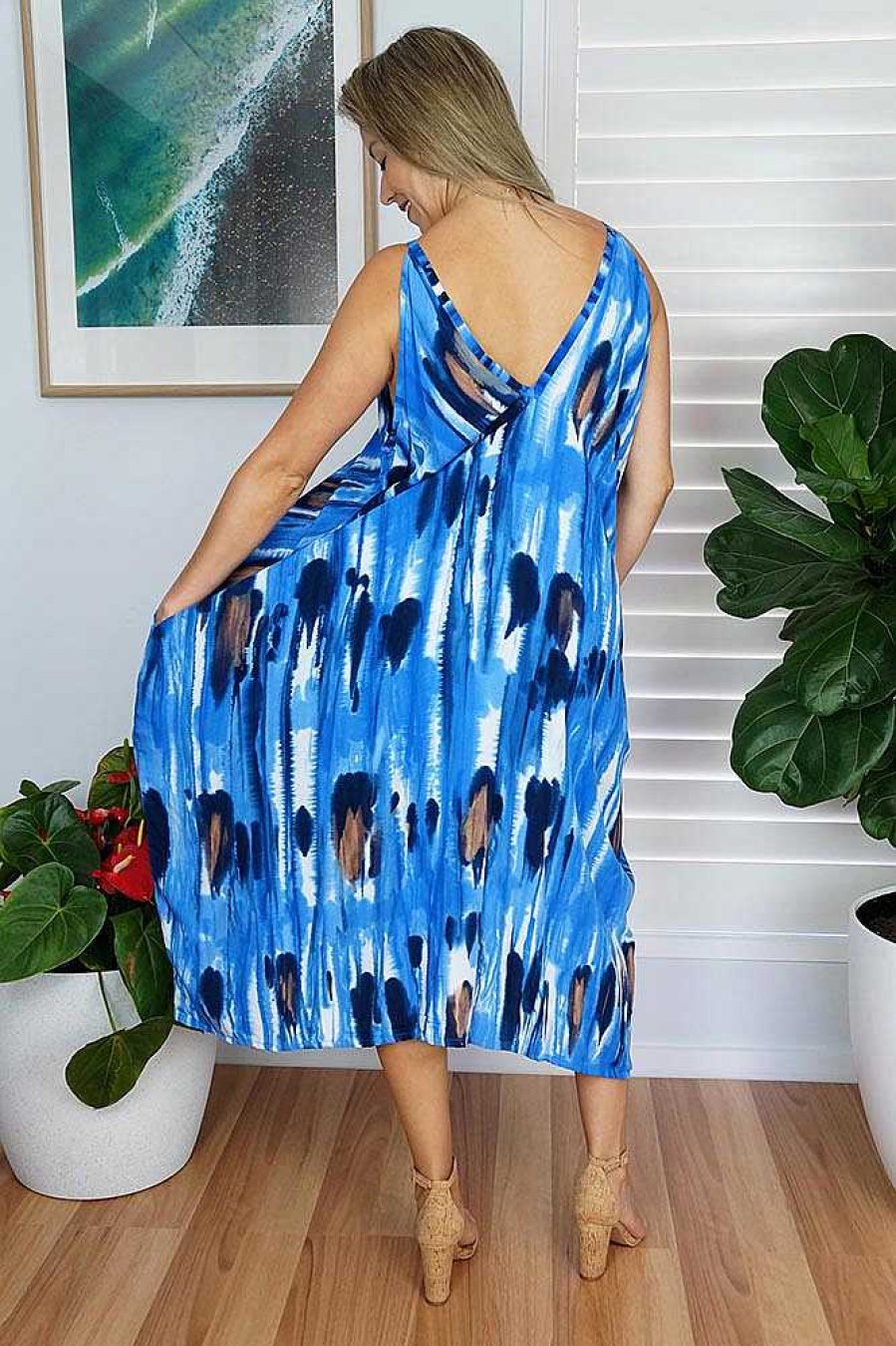 Ladies Sundrenched Mid Length Dresses | Festival Dress "Steaky Tie Dye"