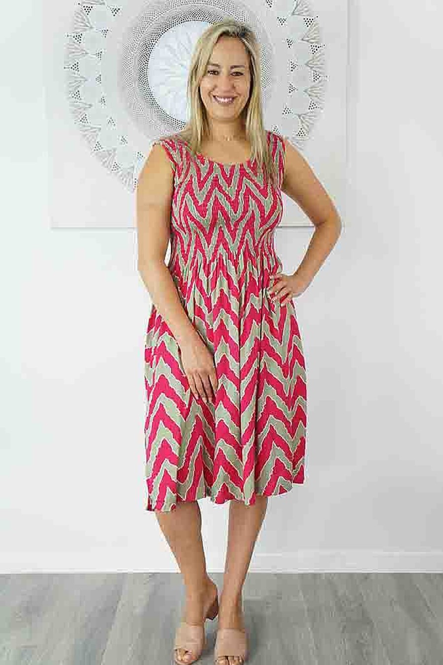 Ladies Sundrenched | Singlet Smock Dress "Random Zigzag"