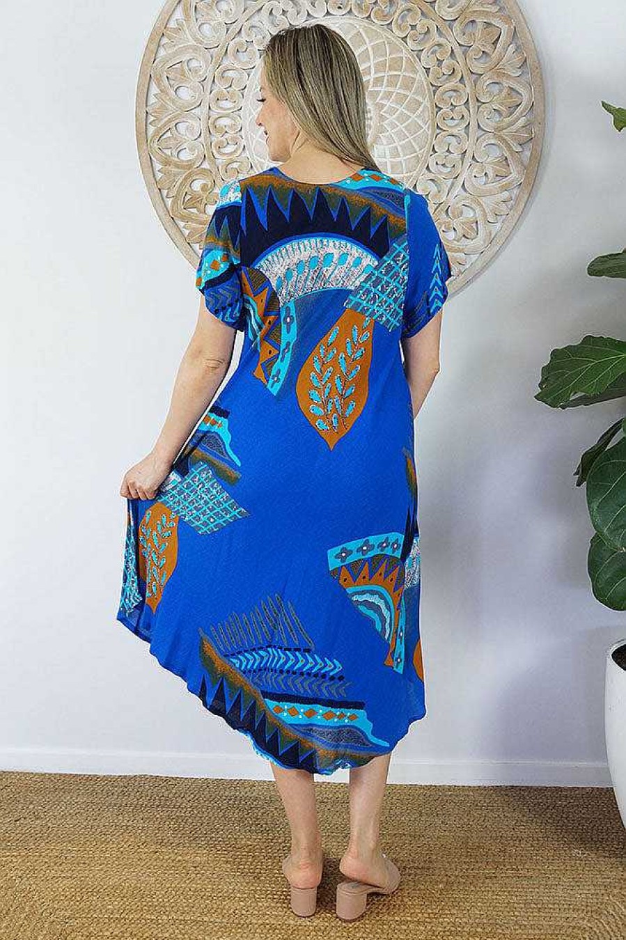 Ladies Sundrenched Long Dresses | Newport Dress "Aztec" Royal