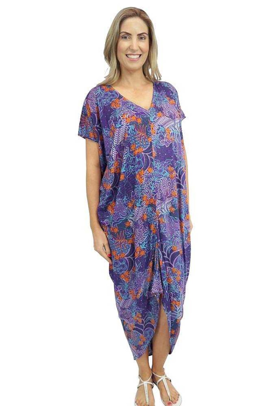 Ladies Sundrenched Long Dresses | Frilled Toga Dress "Paisley Batik" Print