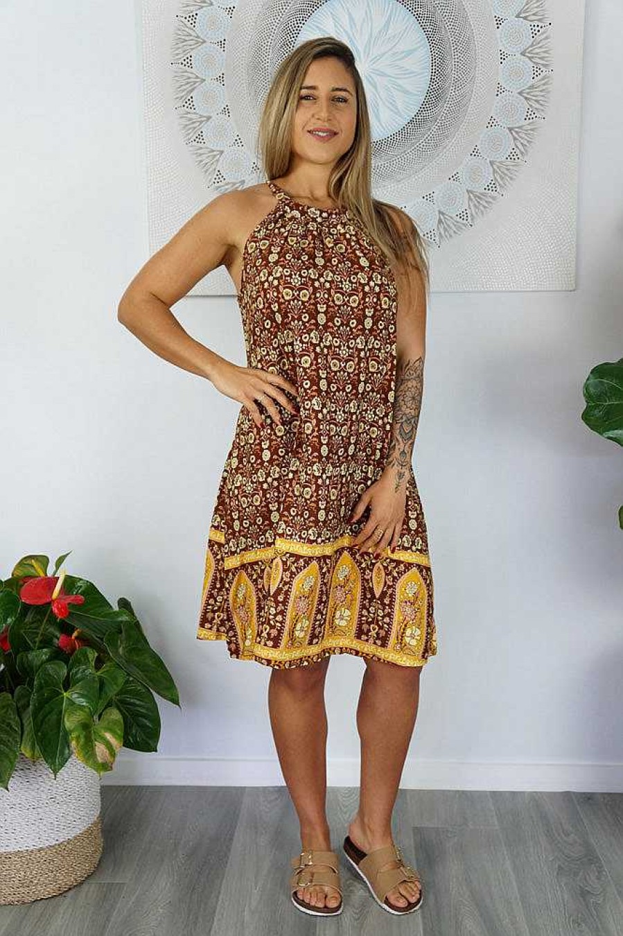 Ladies Sundrenched Short Dresses | Short Chloe "Cathedral" Brown