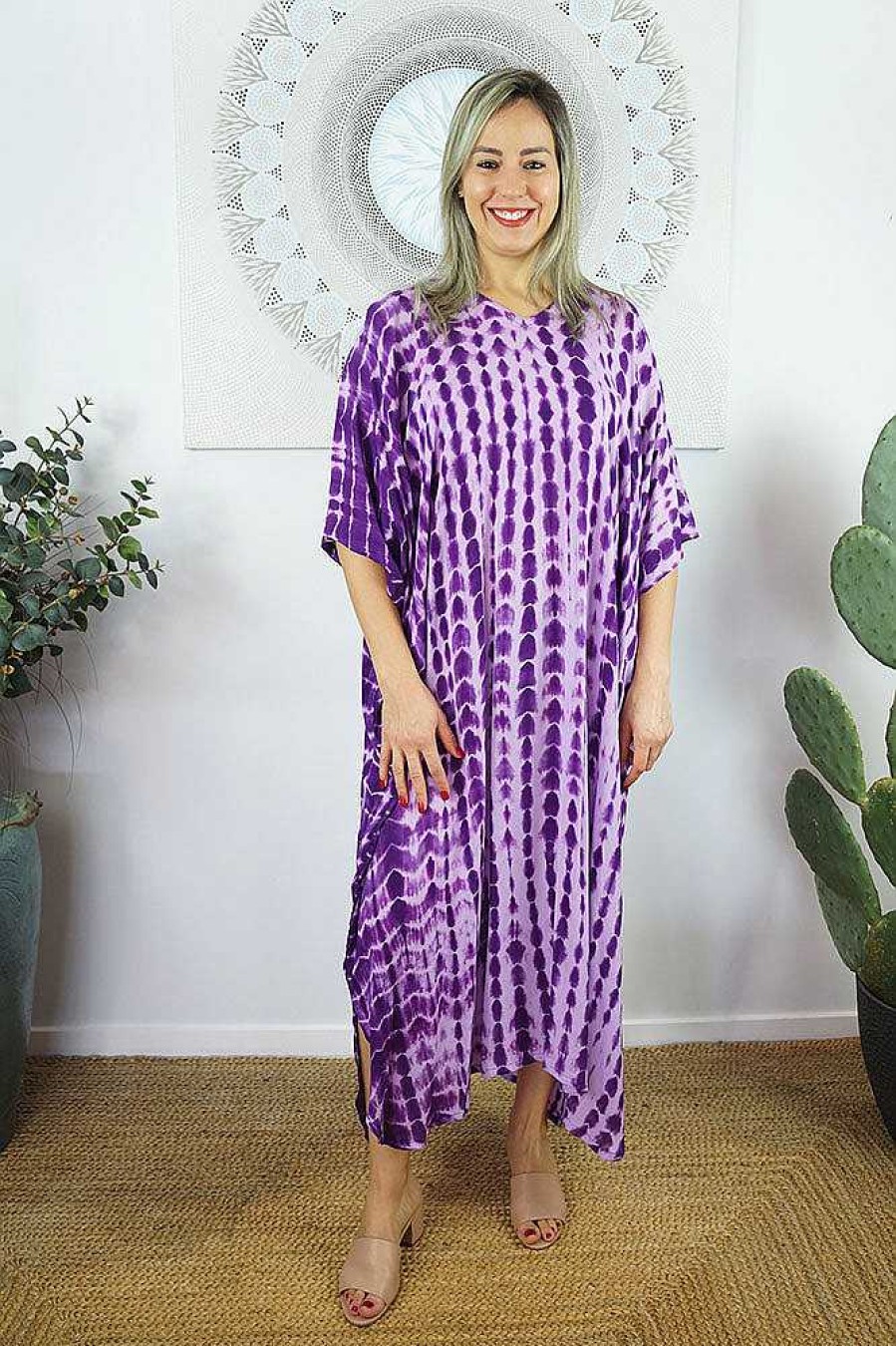 Ladies Sundrenched Regular Kaftans | Long Kaftan "Crackle" Tie Dye