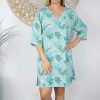 Ladies Sundrenched Short Dresses | 3/4 Sleeve Tunic "Tropical Leaves"