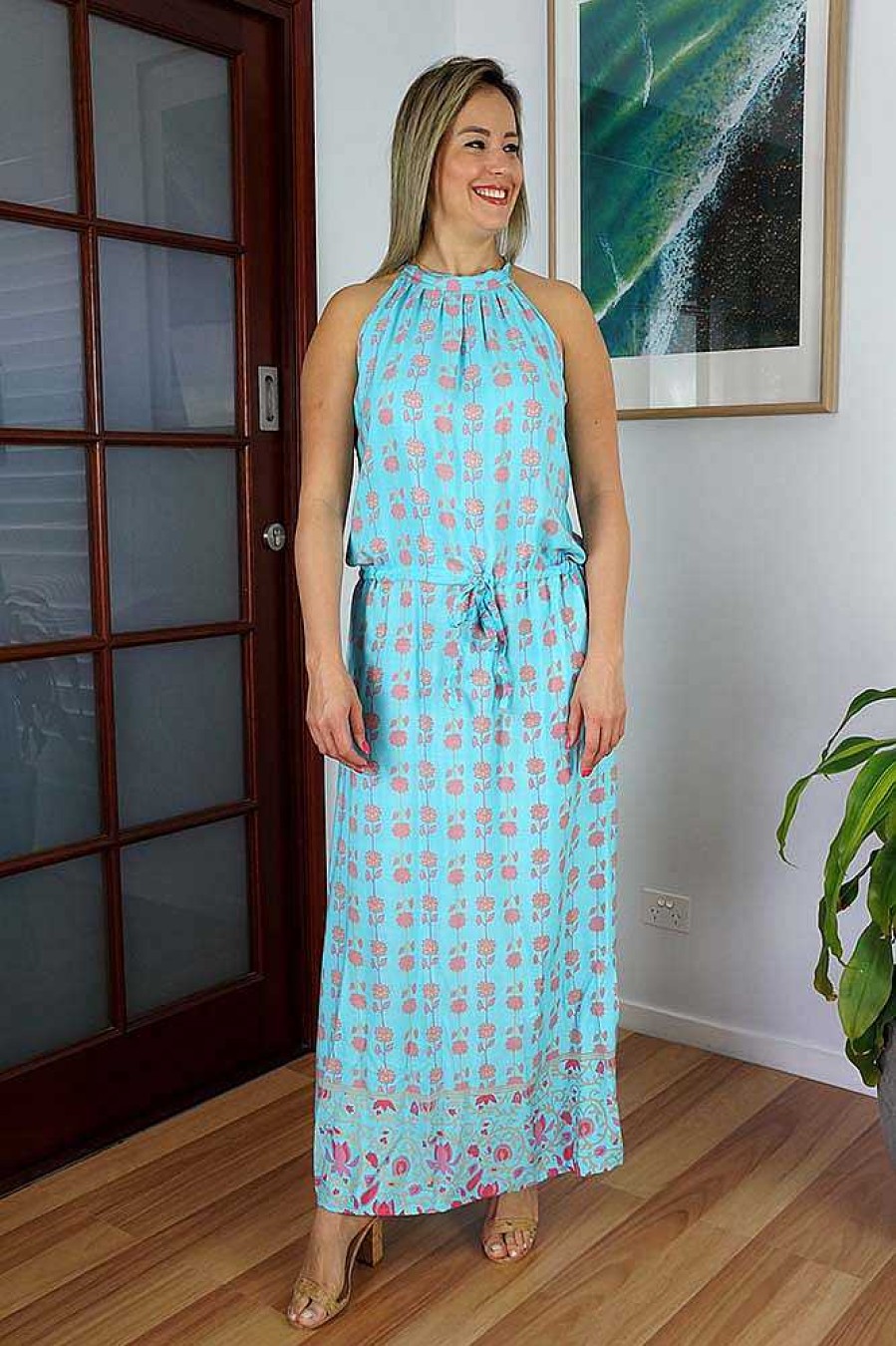 Ladies Sundrenched Long Dresses | Long Chloe Dress "Laguna" Aqua