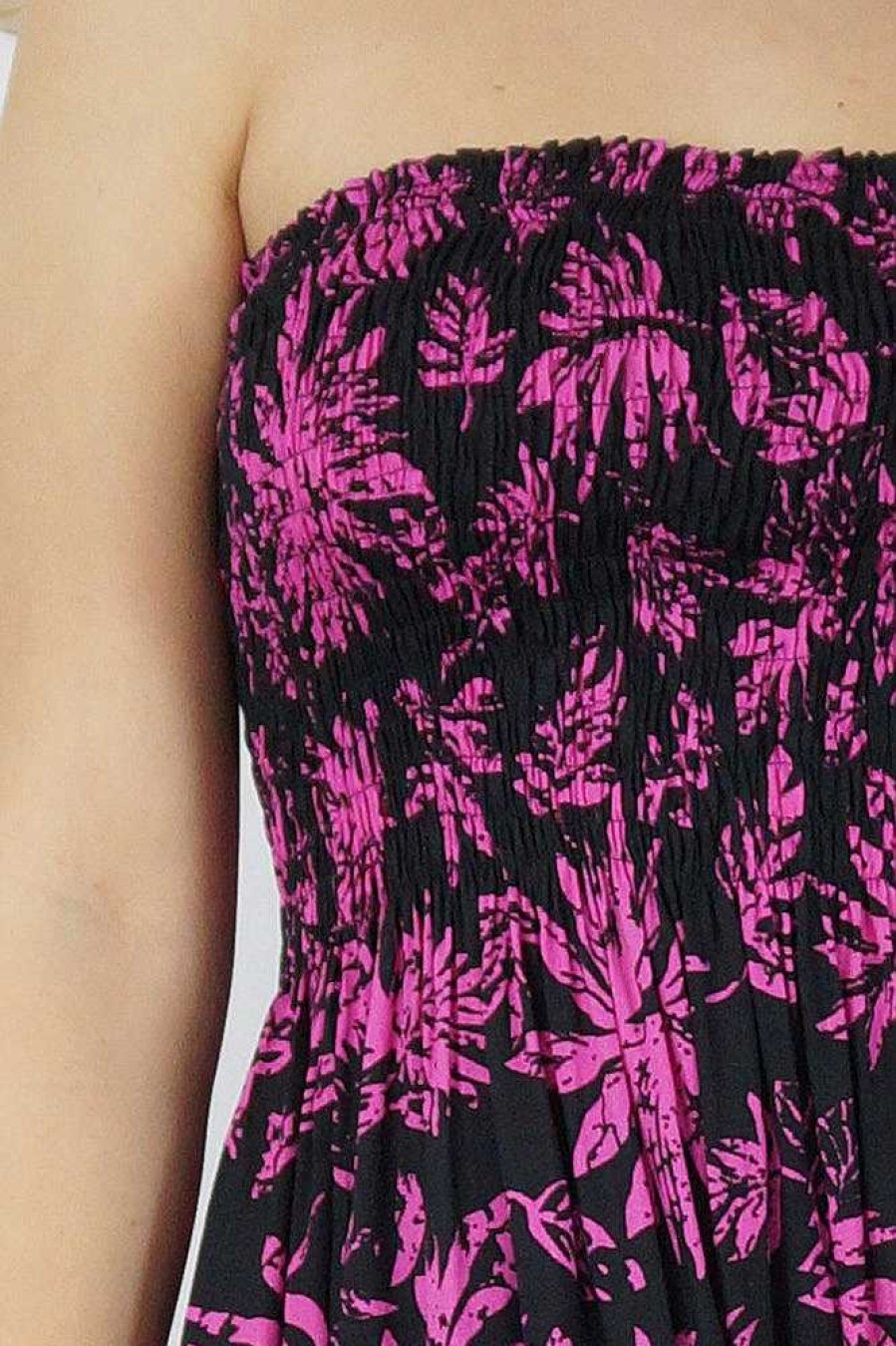 Ladies Sundrenched Short Dresses | Smock Dress " Palms" Pink