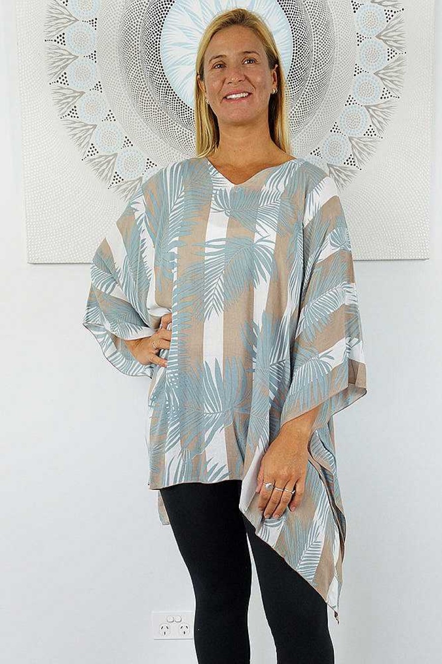 Plus Size Sundrenched | Short Tunic "Leaf/Stripes"