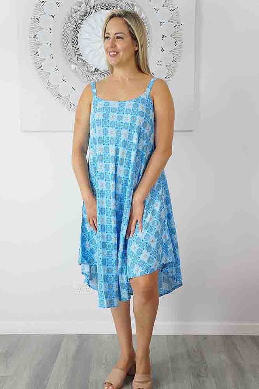 Ladies Sundrenched Mid Length Dresses | Montego Dress "Snowflower"