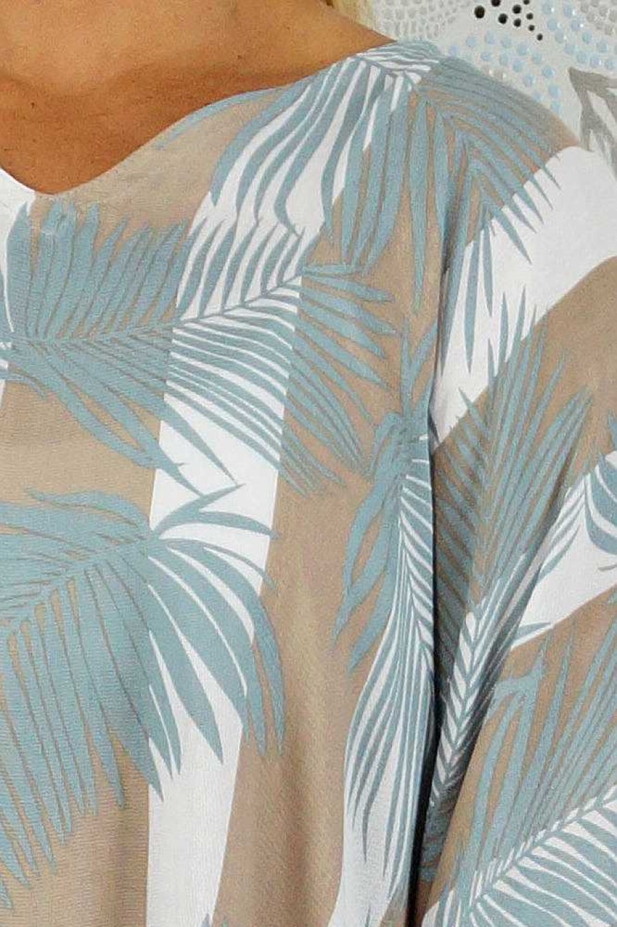 Plus Size Sundrenched | Short Tunic "Leaf/Stripes"