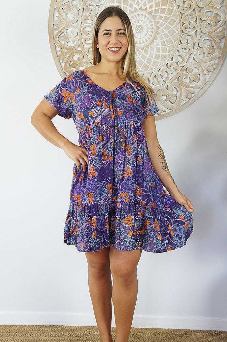 Ladies Sundrenched Short Dresses | Kiki Dress "Batik Paisley"