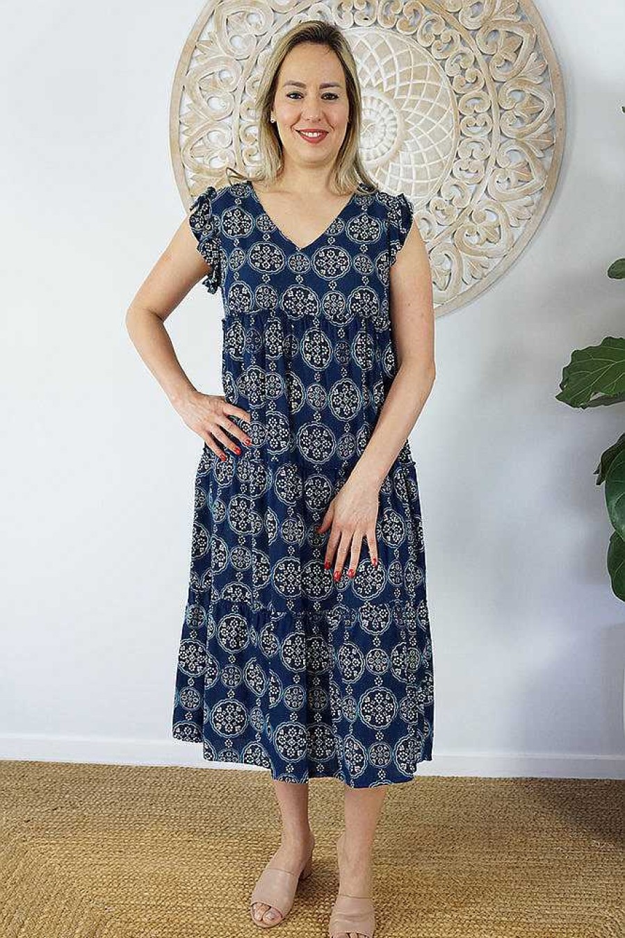 Ladies Sundrenched Mid Length Dresses | Costa Rica Dress "Katmandu" Navy