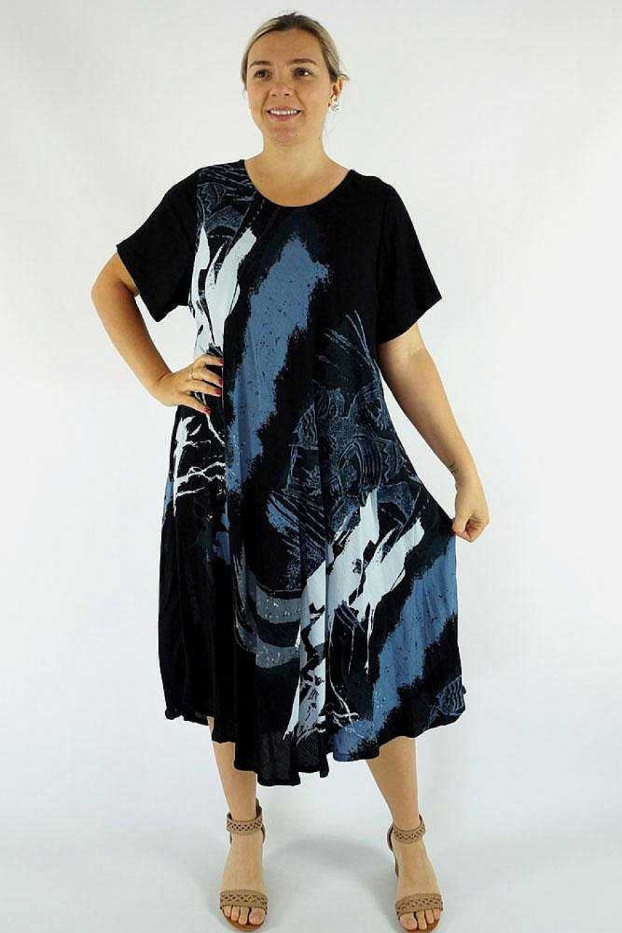 Ladies Sundrenched Mid Length Dresses | Newport Dress "Modem" Grey