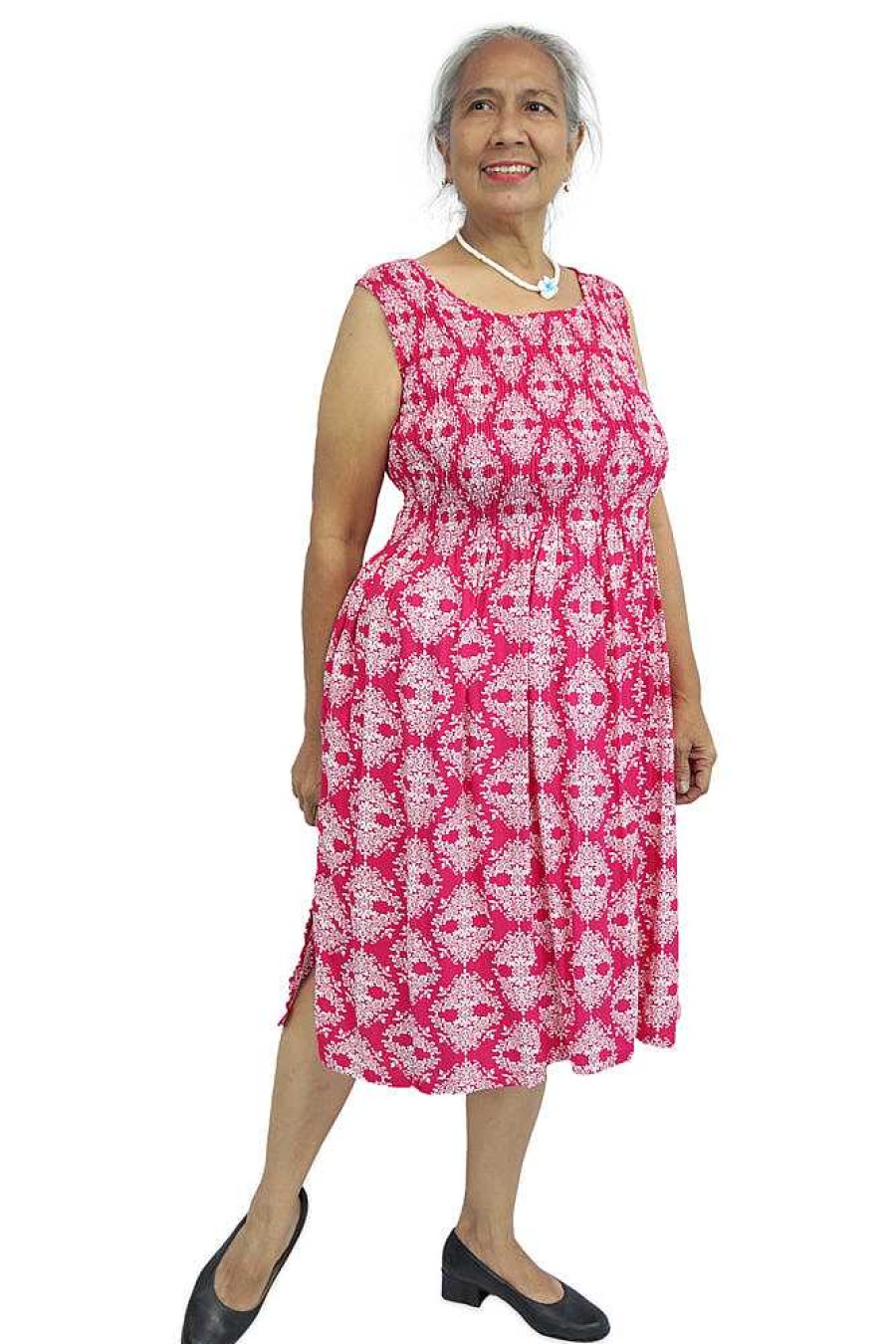 Ladies Sundrenched | Singlet Smock Dress Snowflake Pink