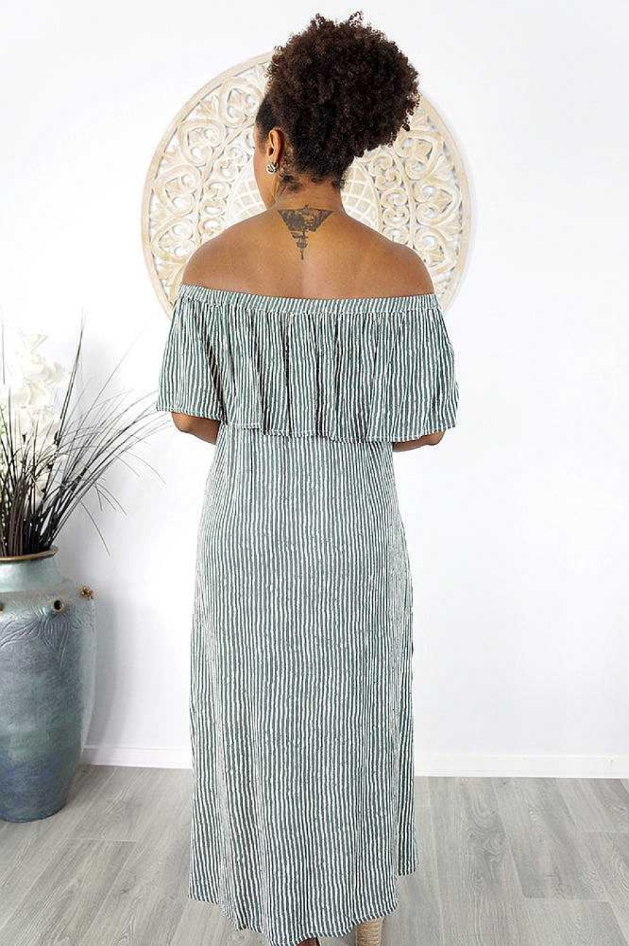 Ladies Sundrenched Long Dresses | Leo Dress "Stripes" Grey