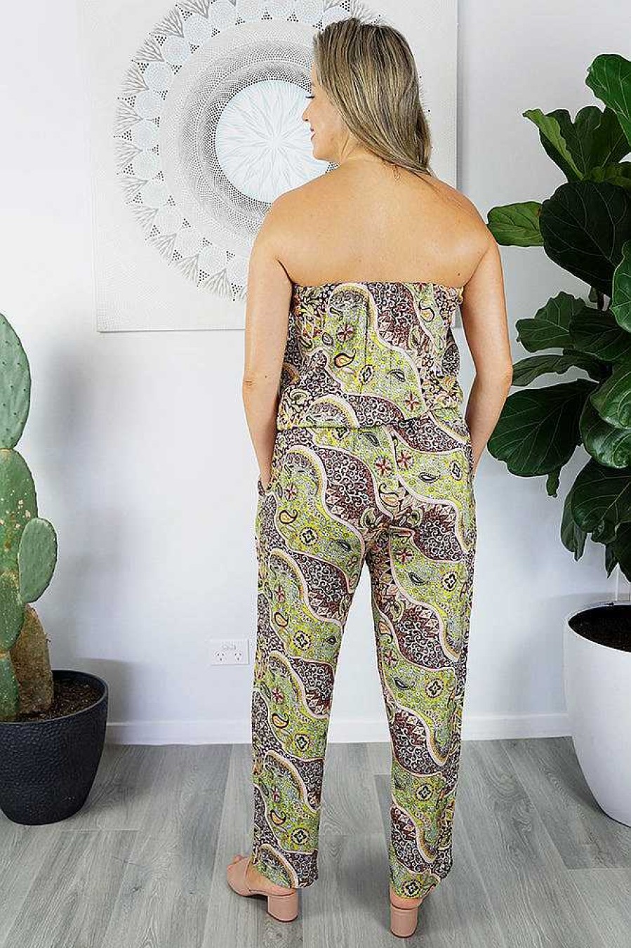 Ladies Sundrenched Long Jumpsuits | Long Jumpsuit Paisley Lime