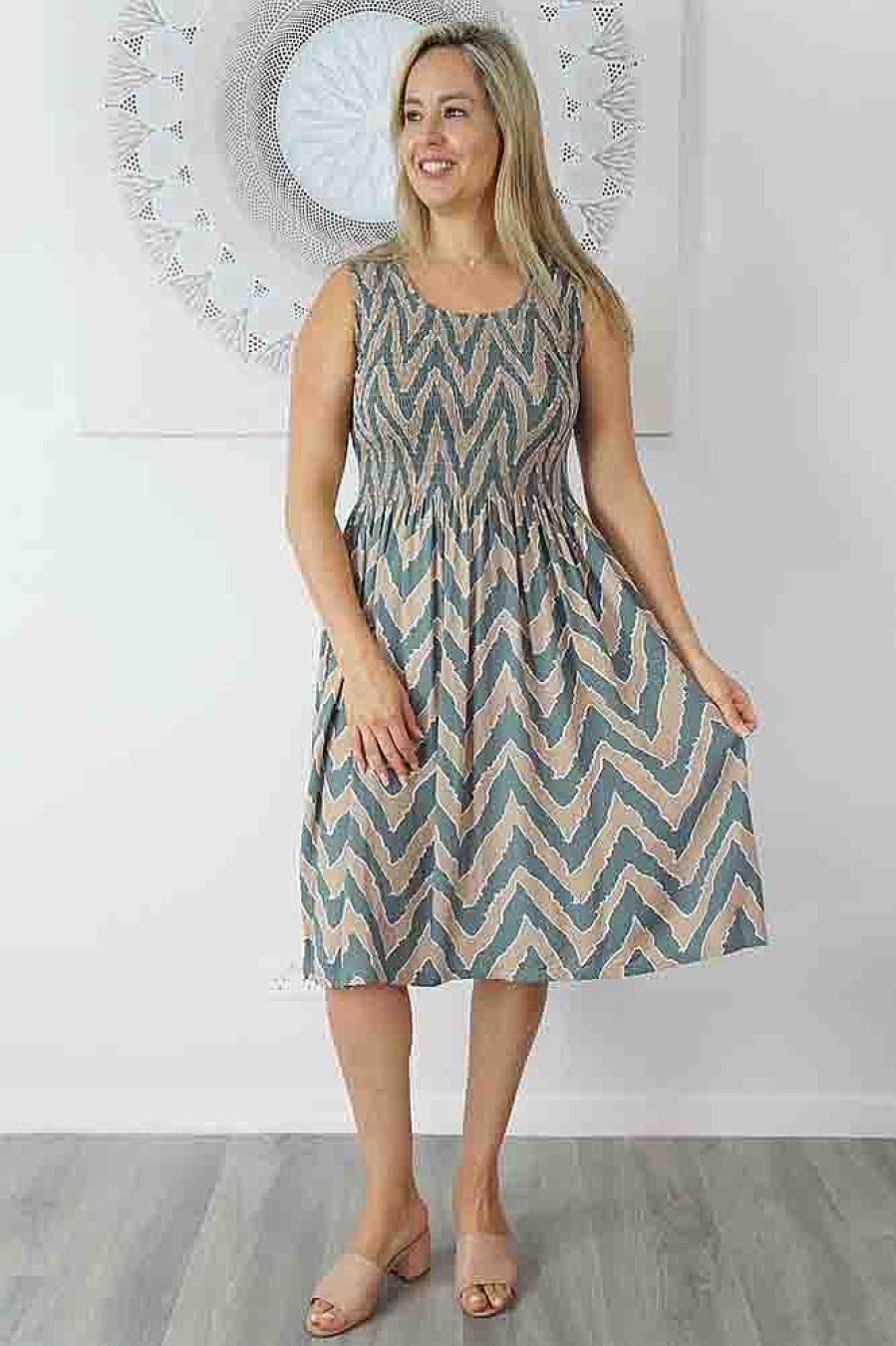 Ladies Sundrenched | Singlet Smock Dress "Random Zigzag"