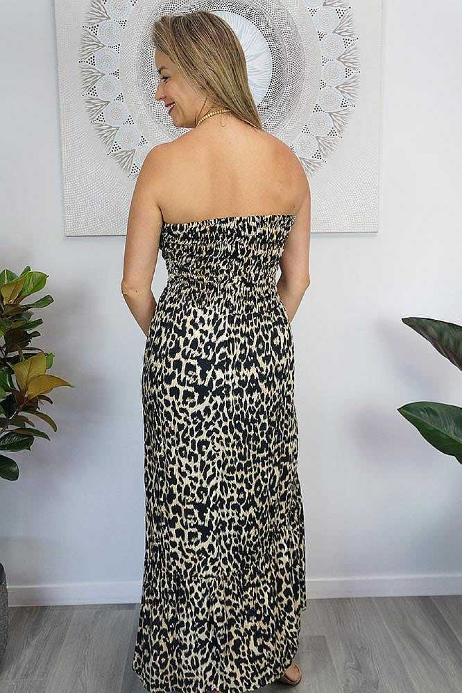 Ladies Sundrenched Long Dresses | Salsa Dress "Leopard" Black