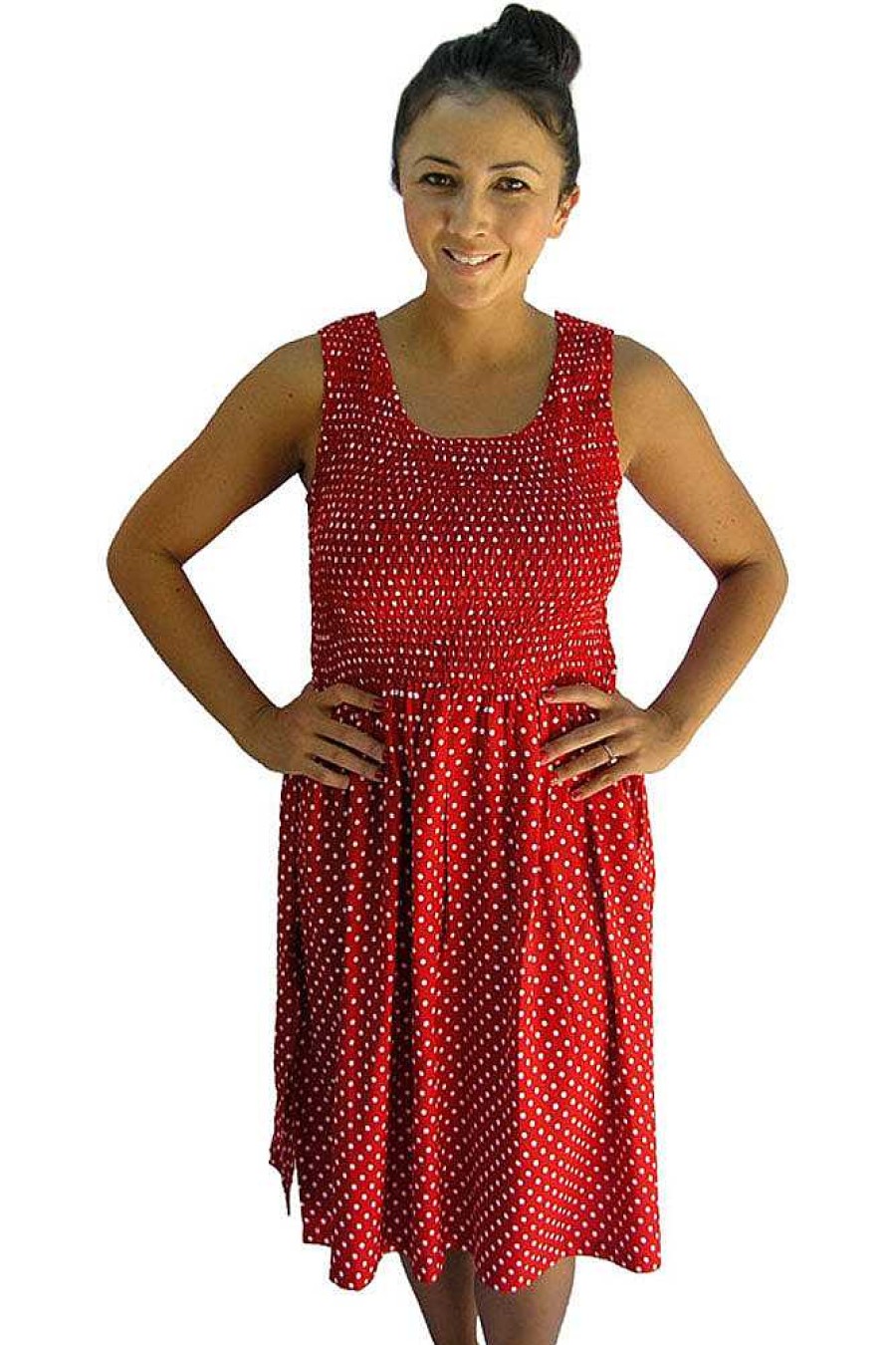 Ladies Sundrenched Mid Length Dresses | Singlet Smock Dress "Polka Dot" Print