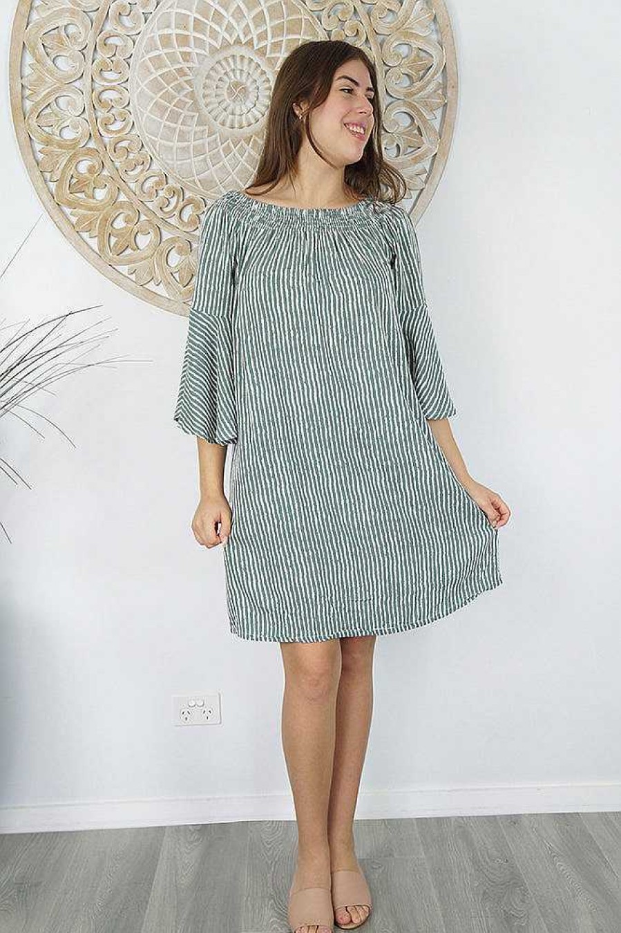 Ladies Sundrenched Short Dresses | Malibu Dress "Stripes" Grey