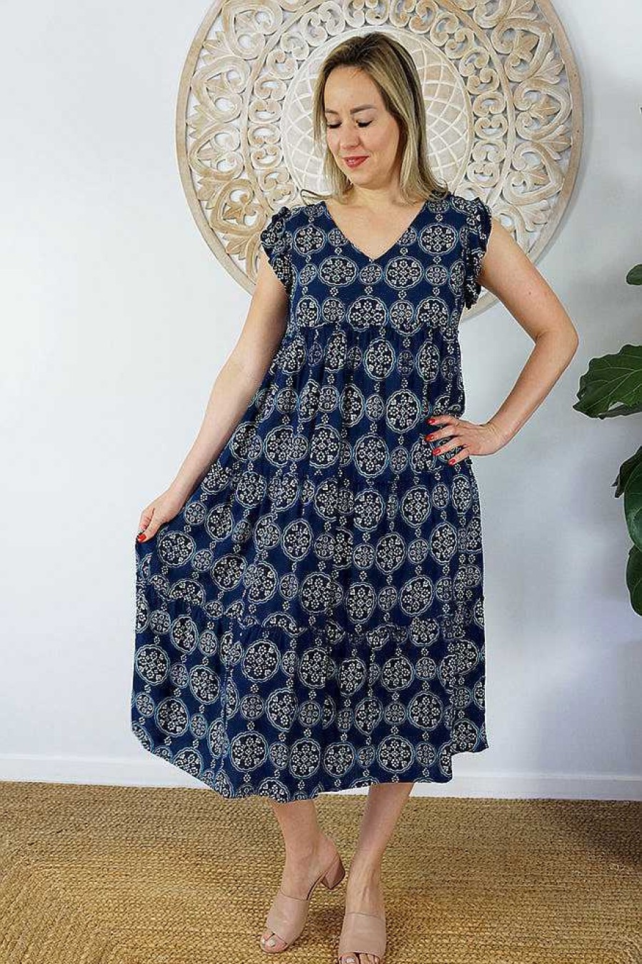 Ladies Sundrenched Mid Length Dresses | Costa Rica Dress "Katmandu" Navy