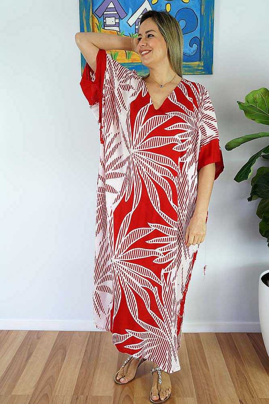 Ladies Sundrenched Regular Kaftans | Long Kaftan Reunion Red