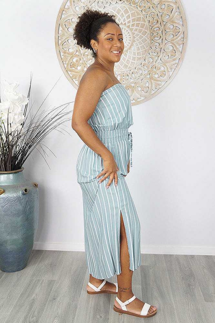 Ladies Sundrenched Long Dresses | Tube Dress Stripes