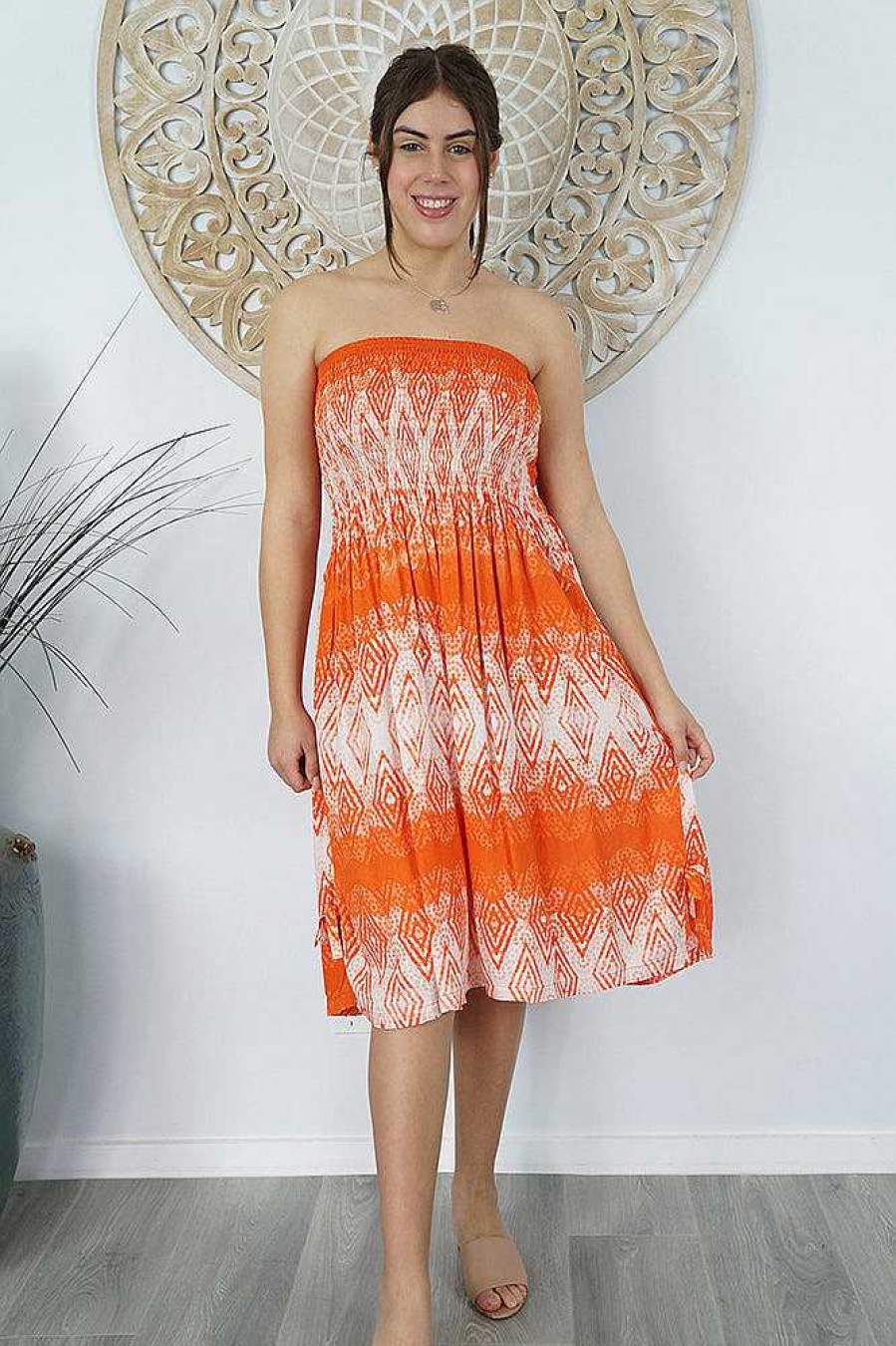 Ladies Sundrenched Short Dresses | Smock Dress "Jagged" Orange