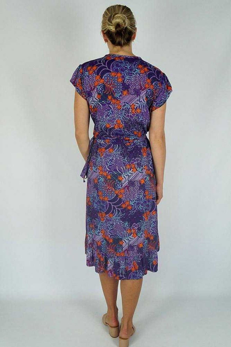 Ladies Sundrenched Mid Length Dresses | Cupid Dress "Batik Paisley" Purple