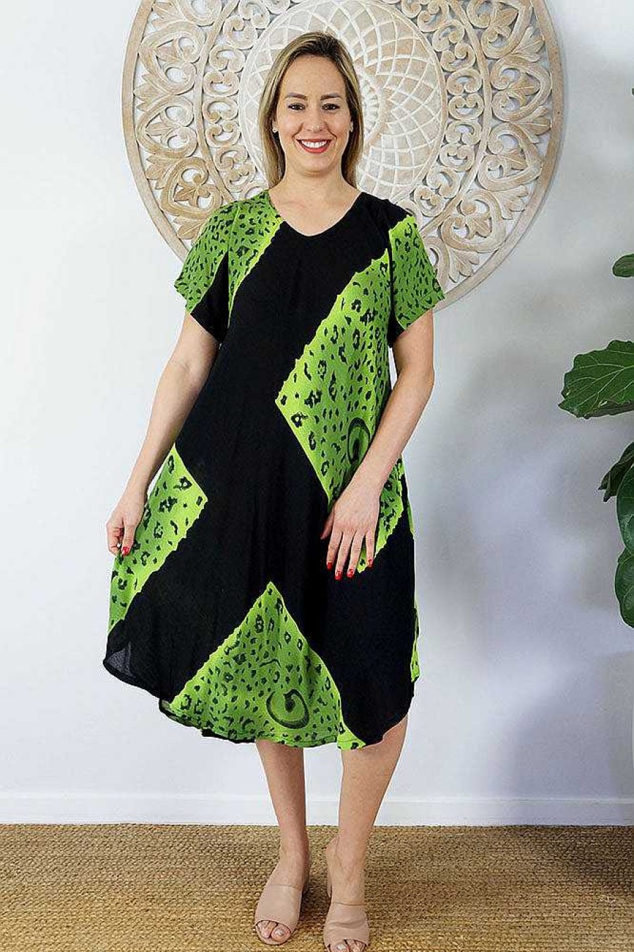 Ladies Sundrenched Mid Length Dresses | Newport Dress "Animal" Print Green