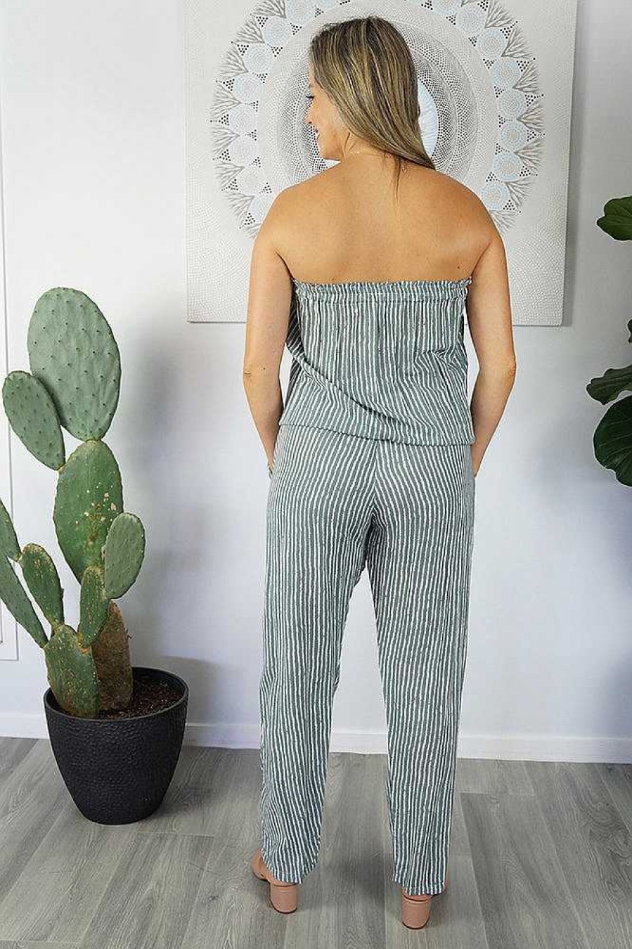 Ladies Sundrenched Long Jumpsuits | Long Jumpsuit "Stripes" Grey