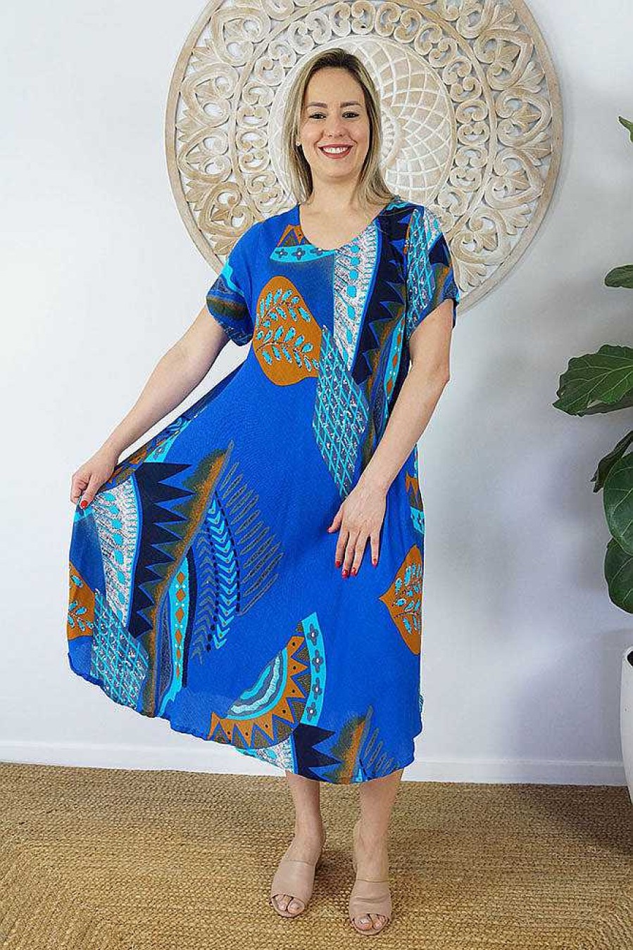 Plus Size Sundrenched | Newport Dress "Aztec" Royal