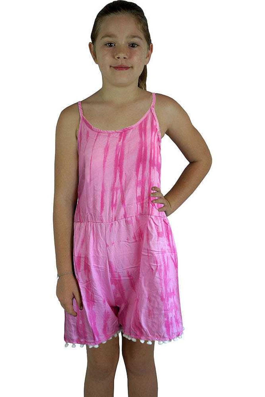 Kids Sundrenched Girls Jumpsuits | Girls Pompom Jumpsuit - Streaky Tie Dye