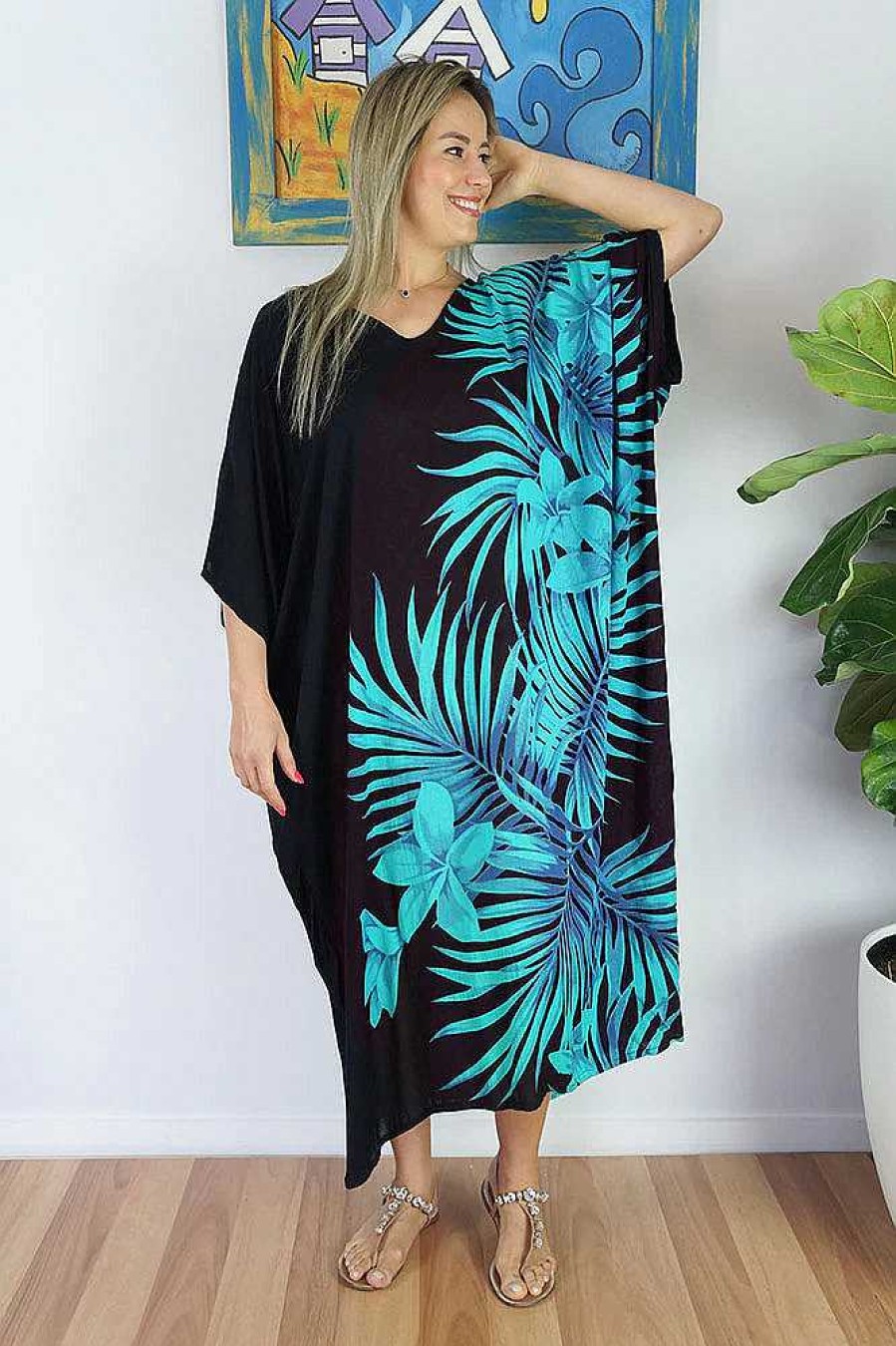 Ladies Sundrenched Regular Kaftans | Long Kaftan Palm Frond