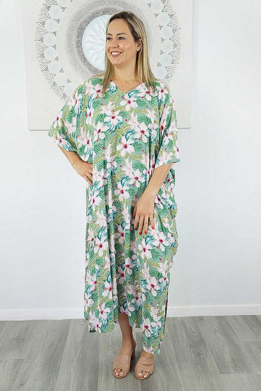 Ladies Sundrenched Regular Kaftans | Premium Long Kaftan "Fan Flower"