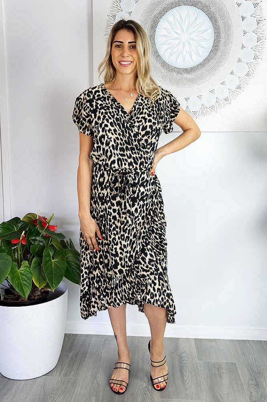 Ladies Sundrenched Mid Length Dresses | Cupid Dress "Leopard"