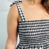 Ladies Sundrenched Mid Length Dresses | 3/4 Tie Up Smock Dress "Gingham"