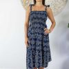 Ladies Sundrenched Mid Length Dresses | 3/4 Tie Up Smock Dress "Katmandu" Navy