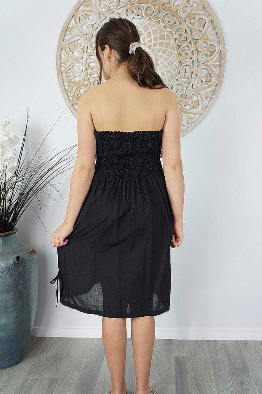 Ladies Sundrenched Short Dresses | Smock Dress "Plain" Black