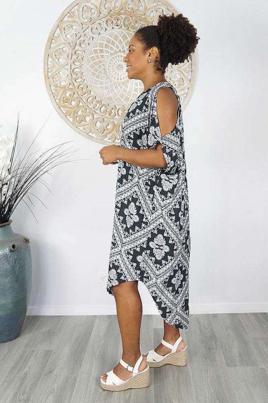 Ladies Sundrenched Mid Length Dresses | Tea Tree Dress "Crossover"