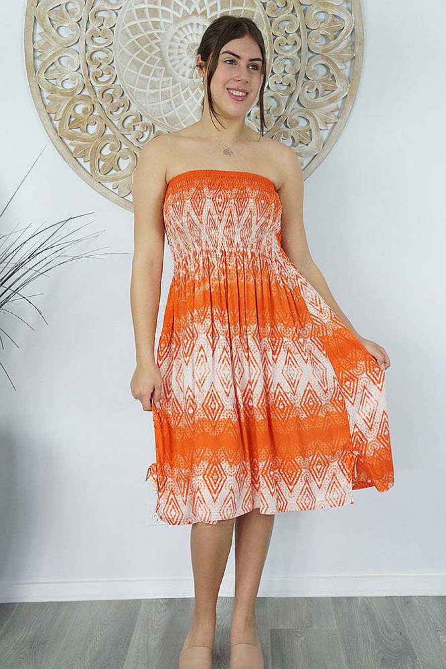 Ladies Sundrenched Short Dresses | Smock Dress "Jagged" Orange