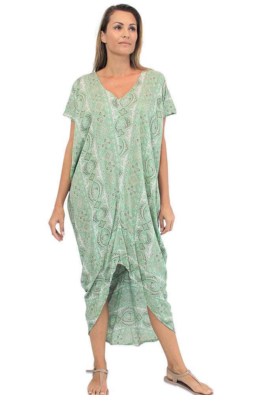 Ladies Sundrenched Long Dresses | Frilled Toga Dress "Deja Vu" Print