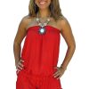 Plus Size Sundrenched | Short Jumpsuit Plain With Embroidery Detail Red