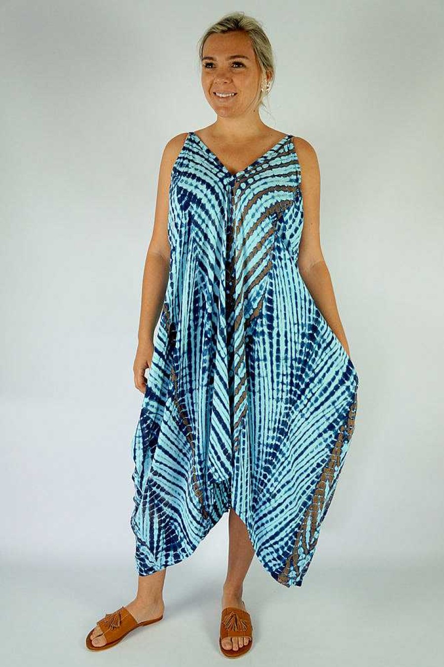 Ladies Sundrenched Mid Length Dresses | Festival Dress "Tie Dye" Feather