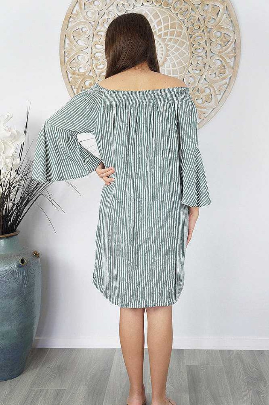 Ladies Sundrenched Short Dresses | Malibu Dress "Stripes" Grey