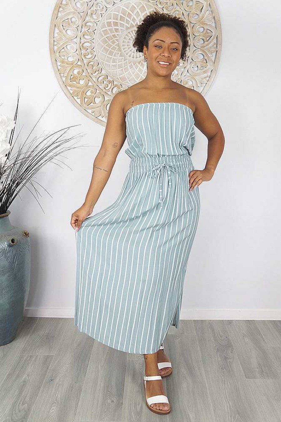 Ladies Sundrenched Long Dresses | Tube Dress Stripes