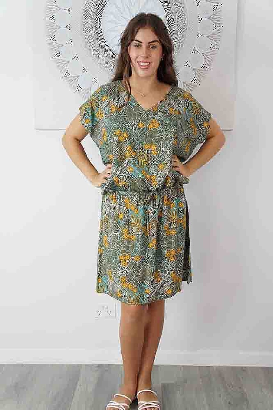 Ladies Sundrenched Short Dresses | Papaya Dress "Paisley Batik" Taupe