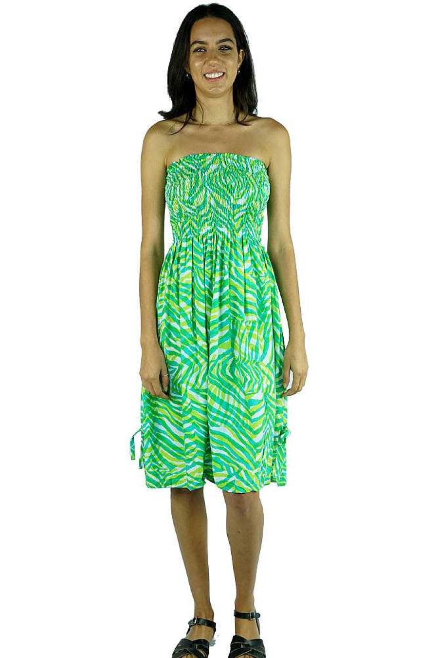 Ladies Sundrenched Short Dresses | Smock Dress "Shadows" Green